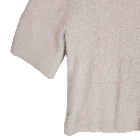 Chicos Furry Sweater Cardigan 0 S/4 Women Cream Open Front Eyelash Short Sleeve - Picture 7 of 11